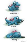  6koma brown_eyes cellphone closed_eyes commentary creature english_commentary english_text full_body gen_1_pokemon gen_2_pokemon highres holding holding_phone lying no_humans on_stomach phone pokemon pokemon_(creature) sitting sleeping solo squirtle totodile watermark web_address 