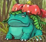  claws closed_mouth commentary creature english_commentary frog full_body gen_1_pokemon mcgmark nature no_humans plant pokemon pokemon_(creature) signature solo tree venusaur watermark web_address 
