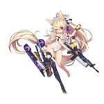  1girl alternate_costume alternate_hairstyle animal_ears arm_strap assault_rifle bangs barefoot black_legwear blonde_hair blush bow braid breasts can collarbone covered_navel crossed_bangs eyebrows_visible_through_hair fang floating_hair full_body g41_(girls_frontline) girls_frontline gloves gun h&amp;k_g41 hair_between_eyes hair_bow hair_ornament hair_ribbon heterochromia holding holding_can holding_gun holding_weapon leg_up long_hair looking_at_viewer low_twintails name_tag ntrsis official_art one_eye_closed open_mouth purple_ribbon red_eyes ribbon rifle school_swimsuit see-through side_braid sidelocks single_thighhigh small_breasts smile solo swimsuit thigh-highs thigh_strap thighs toeless_legwear transparent_background trigger_discipline twintails very_long_hair water_gun weapon wet wet_clothes wet_swimsuit white_ribbon white_swimsuit 
