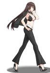  1girl alternate_costume black_bra black_hair black_jacket black_pants bra breasts closed_mouth jacket kantai_collection large_breasts long_hair nagato_(kantai_collection) navel nello_(luminous_darkness) pants red_eyes simple_background underwear white_background 