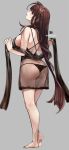  1girl alraco ass back bangs bare_shoulders blunt_bangs breasts brown_hair dsr-50_(girls_frontline) full_body girls_frontline highres large_breasts legs long_hair looking_at_viewer looking_back red_eyes shoulder_blades sidelocks simple_background smile solo 