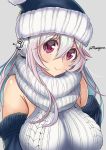  1girl aqua_hair blush breasts hair_between_eyes headphones highres large_breasts long_hair looking_at_viewer multicolored_hair nitroplus pink_eyes pink_hair ribbed_sweater ruciferia smile solo super_sonico sweater two-tone_hair 