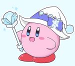 1other blue_background blue_eyes blush_stickers bow commentary copy_ability cosplay crossover crypton_future_media crystal full_body hal_laboratory_inc. hat hat_bow hatsune_miku hatsune_miku_(cosplay) holding holding_wand hoshi_no_kirby kirby kirby_(series) kirby_(specie) male nintendo no_humans nukotun open_mouth pink_puff_ball sega smile snow_globe snowflake_ornament snowflake_print sparkle vocaloid wand white_headwear witch_hat yamaha_(company) yuki_miku yuki_miku_(2014) yuki_miku_(cosplay) 