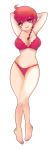  1girl bad_feet bra braid breasts closed_mouth commentary_request genderswap genderswap_(mtf) highres lipstick long_hair looking_at_viewer makeup panties ranma-chan ranma_1/2 redhead simple_background single_braid smile solo underwear white_background 