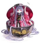  /\/\/\ 1girl absurdly_long_hair bangs bowl bowl_hat hat highres in_bowl in_container japanese_clothes kimono long_hair long_sleeves looking_at_viewer minigirl obi open_mouth purple_hair red_eyes red_kimono sash simple_background smile solo standing sukuna_shinmyoumaru toosaki touhou very_long_hair white_background wide_sleeves 