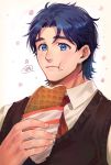  1boy :t apple_brk blue_eyes blue_hair blush eating ice_cream_cone jojo_no_kimyou_na_bouken jonathan_joestar korean_text male_focus solo waffle_cone waistcoat 