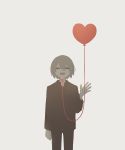  absurdres avogado6 bags_under_eyes balloon black_pants black_shirt closed_eyes commentary crying facing_viewer heart_balloon highres long_sleeves open_mouth original pants shirt simple_background smile solo 