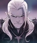  closed_eyes crying dark_colors depressed elf_ears eyelashes gradient_background looking_down lotor_(voltron) monochrome pointy_ears sad tears voltron voltron:_legendary_defender white_hair 