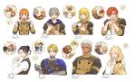  3girls 5boys annette_fantine_dominic apron ashe_ubert black_hair blonde_hair blue_eyes book bow brown_eyes closed_eyes closed_mouth coat cookie crossed_arms cup dark_skin dark_skinned_male dedue_molinaro dimitri_alexandre_blaiddyd earrings felix_hugo_fraldarius fire_emblem fire_emblem:_three_houses food from_side fur_trim garreg_mach_monastery_uniform green_eyes grey_hair hair_bow highres holding holding_cup holding_ladle hood hood_down ingrid_brandl_galatea jewelry ladle long_hair long_sleeves looking_to_the_side low_ponytail mercedes_von_martritz multiple_boys multiple_girls one_eye_closed open_book open_mouth orange_hair reading red_eyes redhead short_hair snrn_w sylvain_jose_gautier teacup twintails uniform upper_body younger 