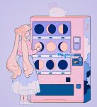  1girl artist_name bishoujo_senshi_sailor_moon blue_background cloud_print commentary constellation double_bun long_hair meyoco moon moon_phases print_skirt rabbit shoes signature simple_background skirt solo standing tsukino_usagi twintails vending_machine very_long_hair white_footwear 
