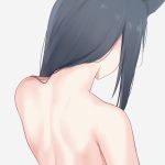  1girl animal_ears arknights back black_hair byakuyayayayaya commentary_request from_behind grey_background hair_over_shoulder highres long_hair nape nude simple_background solo texas_(arknights) upper_body 