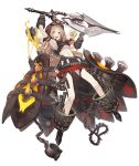  1girl :d belt_buckle belt_pouch blonde_hair buckle chain collar cuffs explosive foothold_trap frills full_body goggles goggles_on_head grenade hood hood_up ji_no little_red_riding_hood_(sinoalice) long_hair looking_at_viewer midriff official_art open_mouth orange_hair pouch shackles sinoalice smile solo spiked_collar spikes transparent_background upper_teeth 