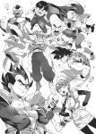  1girl 6+boys anger_vein annoyed armor bald bangs black_eyes black_legwear blunt_bangs boots bowl_cut braid bulma cape clenched_hands clothes_writing collarbone commentary_request cowboy_shot crossed_arms diadem dirty dirty_clothes dirty_face dougi dragon_ball dragon_ball_(object) dragon_ball_z dutch_angle evil_grin evil_smile expressionless facial_hair father_and_son fighting_stance floating_rock frieza frown gloves greyscale grin hairband hands_on_hips inzup korean_commentary kuririn laughing long_sleeves looking_down looking_up monochrome multiple_boys muscle mustache nappa nervous open_mouth pantyhose piccolo pointy_ears rock scared scouter screaming short_hair simple_background smile son_gohan son_gokuu spiky_hair straight_hair sweatdrop tail teeth torn_clothes turban upper_teeth v-shaped_eyebrows vegeta veins white_background white_gloves wristband zarbon 
