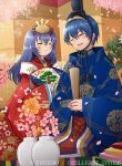  1boy 1girl alternate_costume blue_hair caeda_(fire_emblem) closed_eyes closed_mouth company_name copyright_name fan fire_emblem fire_emblem:_mystery_of_the_emblem fire_emblem:_mystery_of_the_emblem fire_emblem:_shin_ankoku_ryuu_to_hikari_no_tsurugi fire_emblem_11 fire_emblem_3 fire_emblem_cipher fire_emblem_shadow_dragon flower hair_ornament holding husband_and_wife intelligent_systems japanese_clothes kei_s01 long_hair long_sleeves love marth_(fire_emblem) moe nintendo official_art open_mouth paper_fan petals short_hair smile super_smash_bros. wide_sleeves 
