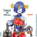  a.b.a_(cosplay) aba belt blue_hair blue_skin capcom cosplay crossover geung_si guilty_gear jiangshi key lei_lei lock lowres red_eyes sammy solo vampire_(game) 