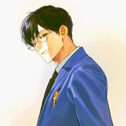  1boy 478d_ff black_hair brown_eyes closed_mouth glasses highres looking_at_viewer male_focus necktie ootori_kyouya ouran_high_school_host_club ouran_high_school_uniform school_uniform short_hair solo upper_body 