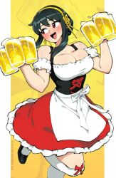 1girl beer beer_mug carrying german_clothes long_hair spy_x_family waitress yor_briar