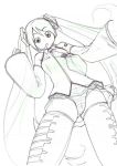  hatsune_miku hazy_vanity long_hair monochrome panties sketch striped striped_panties thigh-highs thighhighs twintails underwear very_long_hair vocaloid 