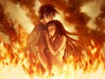  800x600 closed_eyes couple fire game_cg head_rest long_hair realize source_request tears wallpaper 