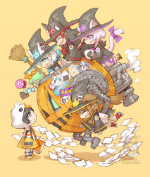  animal_ear_fluff animal_ears animal_hood black_hair black_hat black_jacket blue_eyes bow braid broom brown_hair candy cat_ears cat_tail chibi chibi_only chocolate chocolate_bar dog_ears duck_hood ears_through_headwear floppy_ears food from_side full_body hat hat_ornament holding holding_food hololive hood hood_up hoodie inugami_korone jack-o&#039;-lantern jacket listener_(inugami_korone) lollipop long_hair long_sleeves mecha medium_hair miofa_(ookami_mio) nakayama_tooru nekomata_okayu onigiri ookami_mio oozora_subaru open_mouth pants paper purple_bow purple_hair red_socks robot shirakami_fubuki shoes sleeves_past_wrists slippers smile socks striped_clothes striped_socks sukonbu_(shirakami_fubuki) swirl_lollipop tail tail_bow tail_ornament thrusters twin_braids twitter_username violet_eyes virtual_youtuber white_hair white_pants white_shoes wide_sleeves witch_hat wrapped_candy yellow_background yellow_hoodie yellow_shoes yellow_slippers 