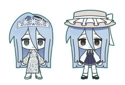  1girl air_zizon android blue_dress blue_eyes blue_hair colored_skin detached_sleeves dress eunoia_(frozen_soul) frozen_soul highres joints long_hair multiple_views roblox robot_joints shoes simple_background very_long_hair white_background white_dress white_shoes white_skin white_sleeves 