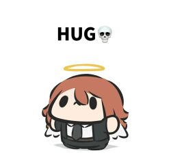 1boy :< angel_devil_(chainsaw_man) angel_wings belt black_necktie black_suit chainsaw_man halo incoming_hug long_hair necktie redhead suit suit_jacket suit_pants superappleman white_wings wings
