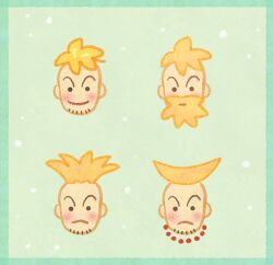  1boy beard blonde_hair blush border chibi commentary facial_hair green_background green_border hair_up looking_at_viewer lowres male_focus marco_(one_piece) multiple_views one_piece pikaole smile 