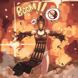  1girl alternate_form apron black_apron bomb bomb_devil_(chainsaw_man) chainsaw_man dynamite elbow_gloves english_text explosive gloves grenade_pin heart image_in_speech_bubble mtd_art object_head reaching reze_(chainsaw_man) solo spoken_heart 