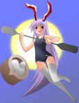  bunny_ears food mochi one-piece one-piece_swimsuit rabbit_ears reisen_udongein_inaba swimsuit thighhighs touhou wagashi 
