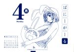 ayase_fuuka blue bunny_ears bunnysuit calendar highres koiwai_yotsuba monochrome rabbit_ears yotsubato! 