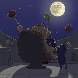  1boy big_nose black_eyes brown_hair bud chair colored_skin commentary_request cup flower from_behind full_body gloves hand_on_another&#039;s_wrist indoors leaf male_focus moon mug naru_(wish_field) no_headwear no_mouth olimar on_chair paper patch pikmin_(creature) pikmin_(series) pink_flower pointy_ears purple_hair purple_pikmin purple_skin red_eyes red_gloves shadow short_hair sitting solid_circle_eyes space spacecraft_interior spacesuit tile_floor tiles very_short_hair white_pikmin white_skin 