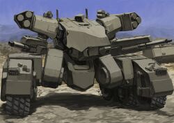  1other blue_sky caterpillar_tracks highres mecha military military_vehicle motor_vehicle no_humans one-eyed original outdoors robot science_fiction sky tyokugekidato vehicle_focus 