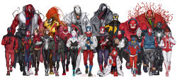  absurdres agent_venom animal_print anti-venom anya_corazon ben_reilly bodysuit carnage_(marvel) cindy_moon felicia_hardy food gwen_stacy hat highres hood hooded_bodysuit in-hyuk_lee jacket jessica_drew long_hair long_tongue looking_at_viewer male_focus marvel mary_jane_watson mask miles_morales multicolored_bodysuit multiple_boys muscular open_mouth otto_octavius peter_parker ponytail red_hair scarf scarlet_spider scream_(marvel) sharp_teeth shocker_(spider-man) silk_(marvel) smile spider-boy_(spider-man) spider-girl spider-gwen spider-ham spider-man:_into_the_spider-verse spider-man_(miles_morales) spider-man_(series) spider-man_logo spider-man_noir spider-verse spider-woman spider_print spider_web_print spinneret_(marvel) superhero_costume superior_spider-man symbiote teeth tentacles tongue two-tone_bodysuit venom_(marvel) white_hair 