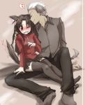  archer blush cat_ears dog_ears dog_tail fate/stay_night fate_(series) height_difference tail thighhighs tohsaka_rin toosaka_rin turtleneck twintails 