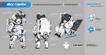  1girl absurdres android black_eyes black_hair blue_tongue character_sheet closed_eyes english_text eyebrows_visible_through_hair grey_background highres looking_at_viewer mechanical_ears original short_hair sitting sleeping spacesuit tysontanx upper_teeth 