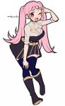  1girl artist_name belt blue_legwear boots do_m_kaeru fire_emblem fire_emblem:_three_houses full_body garreg_mach_monastery_uniform hilda_valentine_goneril knee_boots long_hair one_eye_closed open_mouth pink_eyes pink_hair simple_background solo thigh-highs twintails uniform v white_background 