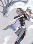  1girl 1other animal armor armored_boots blue_cape boots cape closed_mouth commentary corrin_(fire_emblem) corrin_(fire_emblem)_(dragon) corrin_(fire_emblem)_(female) creature dragon dragon_girl elf english_commentary female_my_unit_(fire_emblem_if) fire_emblem fire_emblem_14 fire_emblem_fates fire_emblem_if floating_hair hair_between_eyes hair_ornament hairband highres holding holding_sword holding_weapon intelligent_systems kamui_(fire_emblem) lips long_hair manakete my_unit_(fire_emblem_if) nintendo pointy_ears red_eyes reptile silver_hair simple_background solo sword viorie wavy_hair weapon yato_(fire_emblem) 