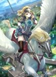  artist_request blonde_hair clair_(fire_emblem) fire_emblem fire_emblem_cipher fire_emblem_echoes:_shadows_of_valentia flying helmet horseback_riding lance official_art pegasus pegasus_knight polearm ponytail riding thigh-highs weapon wings yellow_eyes zettai_ryouiki 