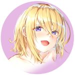  1girl :d absurdres bangs blonde_hair blue_eyes collarbone eyebrows_visible_through_hair hair_between_eyes highres kokose nude open_mouth original portrait shiny shiny_hair short_hair simple_background smile solo white_background 