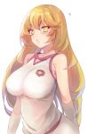  +_+ 1girl ? armpits bisyo_oji blonde_hair breasts eyebrows_visible_through_hair gloves hair_between_eyes highres large_breasts long_hair looking_at_viewer open_mouth school_uniform shokuhou_misaki to_aru_kagaku_no_railgun to_aru_majutsu_no_index tokiwadai_school_uniform yellow_eyes 