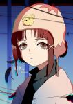  1girl absurdres asymmetrical_hair brown_eyes brown_hair closed_mouth daylight919 hair_ornament hairclip hat highres iwakura_lain jacket looking_at_viewer serial_experiments_lain short_hair solo 