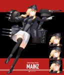  1girl absurdres black_background black_legwear blonde_hair blush cannon character_name commentary english_commentary expressions full_body gloves green_eyes greythorn032 hat highres long_sleeves looking_at_viewer looking_away military military_uniform original parted_lips peaked_cap personification pointing pointing_forward red_background rigging short_twintails signature skirt smile solo thigh-highs torpedo_tubes turret twintails twitter_username two-tone_background uniform white_gloves white_skirt world_of_warships zettai_ryouiki 