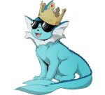  :d creature crown full_body gen_1_pokemon mnstrcndy no_humans open_mouth pokemon pokemon_(creature) simple_background smile solo sunglasses vaporeon white_background 