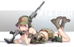  1girl american_flag arm_support artist_name background_text battle_rifle belt boots camouflage combat_boots commentary_request crossdraw_holster glock gloves grey_background gun handgun hat headset holster kws load_bearing_vest looking_at_viewer m14 magazine_(weapon) midriff military military_uniform mk_14_ebr original partial_commentary pistol radio rifle shadow shorts signature silver_hair snap-fit_buckle solo suppressor thigh_holster two-tone_background uniform violet_eyes weapon weapon_name white_background woodland_camouflage 