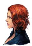  1girl avengers black_widow bodysuit breasts closed_mouth hankuri lipstick makeup natasha_romanoff redhead short_hair simple_background solo white_background 