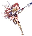  1girl armor bangs bare_shoulders belt boots breastplate cordelia_(fire_emblem) dress fire_emblem fire_emblem_awakening fire_emblem_heroes full_body garter_straps gloves highres katou_itsuwa official_art red_eyes redhead scarf shiny shiny_hair short_dress shoulder_armor solo thigh-highs thigh_boots transparent_background white_legwear white_scarf zettai_ryouiki 