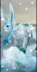  2013 commentary creature day english_commentary gen_4_pokemon glaceon jazzycat looking_away nature no_humans pillarboxed pokemon pokemon_(creature) signature snow snow_cloak_(pokemon) snowing solo standing 