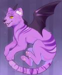  bat_wings commentary creature darigan_neopet english_commentary fangs full_body grey_background kougra neopets no_humans pokemon_(creature) sleepytroll solo striped striped_background tiger vertical-striped_background vertical_stripes wings 