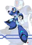  1boy android clenched_hand green_eyes harymachinegun helmet male_focus pauldrons pose rockman rockman_x solo standing 