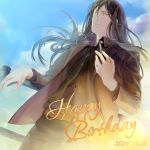  1boy absurdres between_fingers black_hair black_shirt cigarette dated fate/grand_order fate_(series) formal green_eyes hair_between_eyes happy_birthday highres long_hair lord_el-melloi_ii male_focus older shirt smile solo waver_velvet white2013 